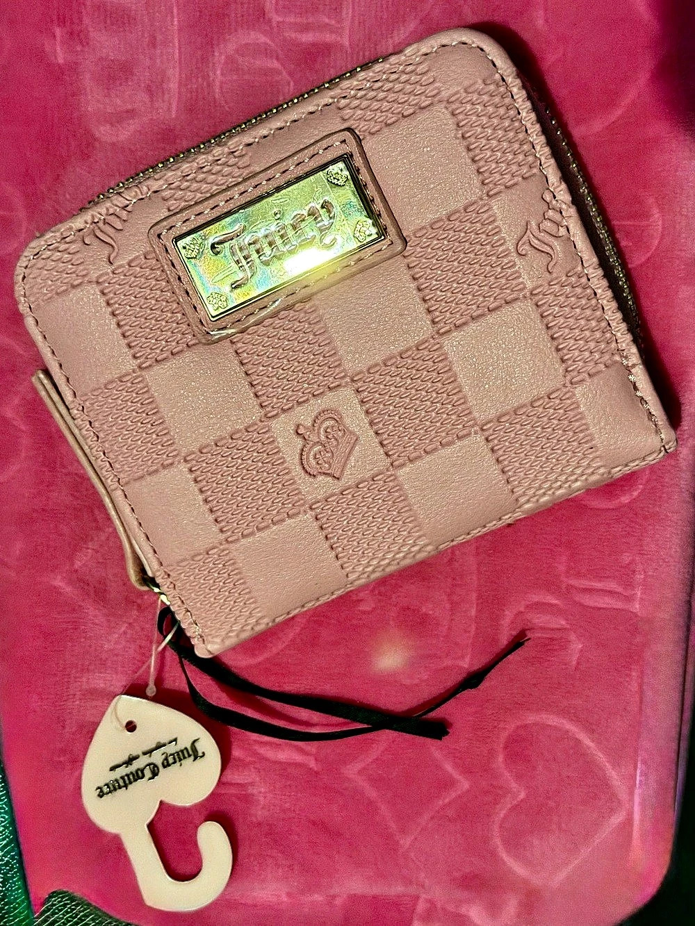 Juicy Couture Pink Checkerboard Monogram Bifold Wallet Pink